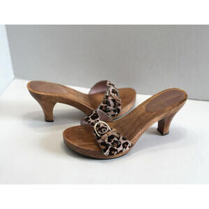 Verbatim Women's Slip On Wood Platform Kitten Heels Cow Leather Bow Strap Size 8